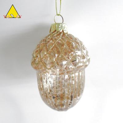 China Home Decoration Gold Glass Pincone With Glitter With Hanger for sale