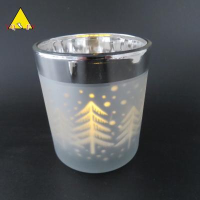 China Home Decoration White Frosted Candle Holder With Silver Tree Dots Candle Holder for sale