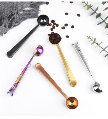 China Sustainable Stainless Steel Coffee Bean Clamping Spoon Creative Measuring Spoon With Sealed Clamping Teaspoon for sale