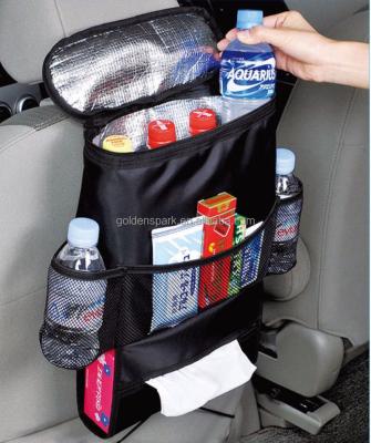 China Convenient Seat Organizer with Cool Bag Car Back Seat Organizer with INSULATED COOLING BAG - Drinks Bottle and Cloth Holder for sale