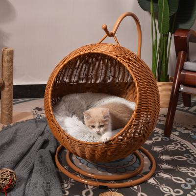 China Sustainable Handmade Small Wicker Woven Cat Bed Hanging Rattan Cat Hammock Ped Home for sale