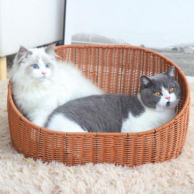 China Sustainable Modern Scratch-Resistant Washable Cute Round Cat Woven Basket Bed for sale