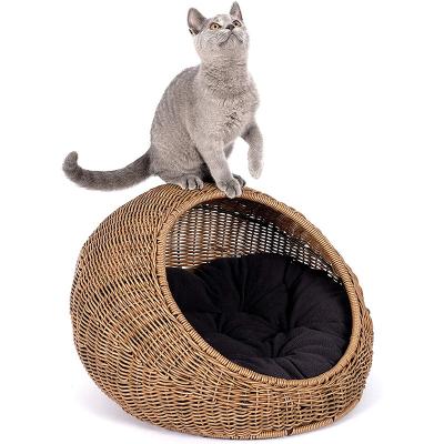 China Sustainable Handmade Washable Synthetic Plastic Wicker Pet Organizer Rattan Cat Pet House for sale