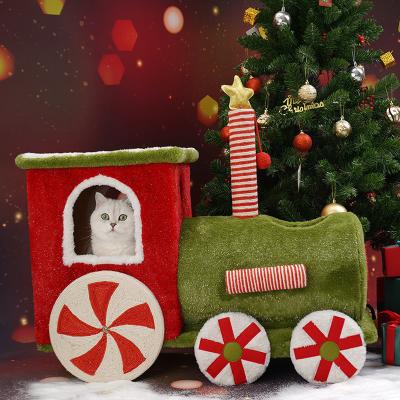 China Sustainable Hot Selling Christmas Winter Train Tree Climbing Rattan Shelves Cat Play Stand for sale