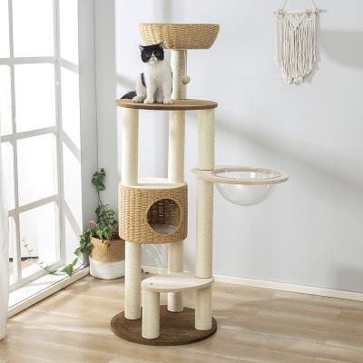 China Sustainable Hot Selling Artificial Wicker Playing Furniture Climbing Tree House Rattan Cat Shelf for sale