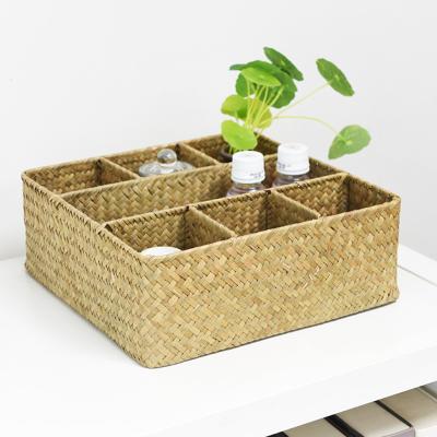 China Sustainable Wholesale 7 Compartment Square Shape Rattan Seagrass Storage Basket for sale