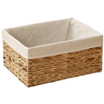 China Sustainable Customized Rectangular Natural Woven Rattan Water Hyacinth Storage Basket with Lid for sale