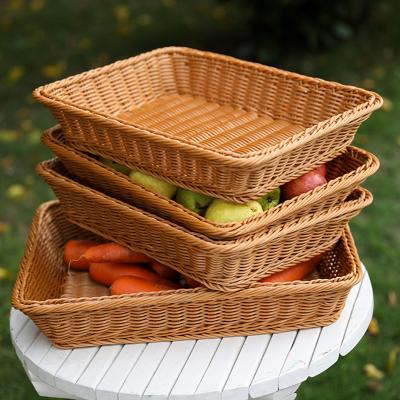 China Sustainable Fast Delivery Rectangular Plastic Woven Rattan Storage Basket Tray for sale