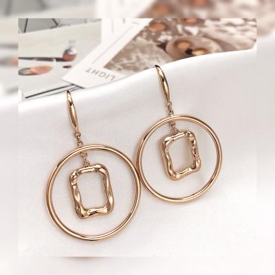 China New Arrival 18K Real Gold Trendy Style Long Circle Drop Earring Rose Gold Jewelry Fashion Trends For Women for sale