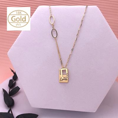 China GX Soild CLASSIC Real Gold Moissanite Or Pearl Triangle Diamond Square Rectangle Or Zircon Pendant Necklace For Jewelry Gift Set 1 for sale