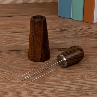 China Durable Solid Wood Adjustable Handle Stainless Steel Espresso Needle Dispenser Coffee Needle Dispensing Tool With Wood Base for sale