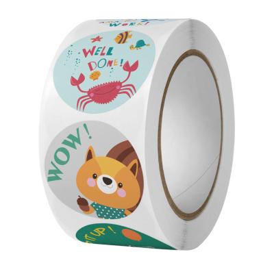 China Self-adhesive 500 Pieces Copper/Encouraging Sticker Roll Rolls Nursery Teacher Hand Painted Cartoon Cute Round Animal Sealing Stickers for sale