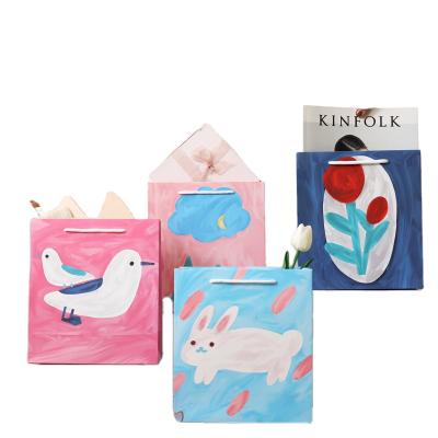 China Central Statistical Cartoon Watercolor Art Series Handbag Lovely Animal Flower Gift Bag Handmade Paper Gift Bag for sale