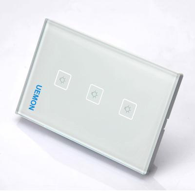 China Wi-Fi Smart Home Installation UEMON Alexa USA Standard 3 Bands Wall Easy Touch Compatible Smart Switch for sale