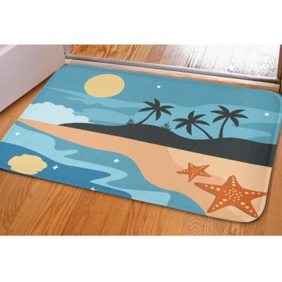 China Washable Hawaii Beach Printing Customized Flannel Mat Leisure Bathroom Rug Entrance Mat Bedroom Rug for sale