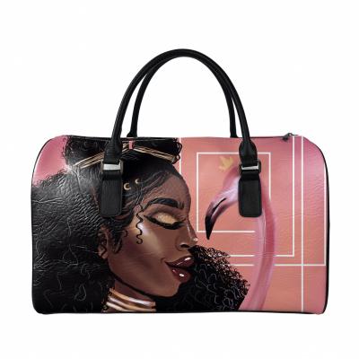 China Eco-friendly ladies hand style Polynesia travel duffel bag custom black art print sublimation large female bag luxury travel bag for sale