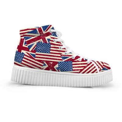 China Height Increasing Support Customized Logo Women's Casual Shoes, Flag Design, High-Top, Thick-soled, Raised, Flat-Bottom Women's Sneakers for sale