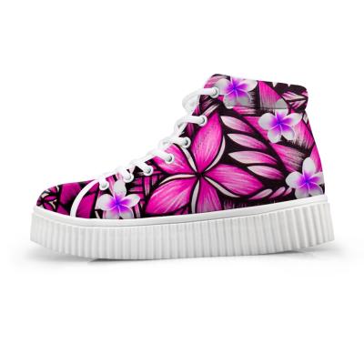 China Fashion Trend Floral Design Polynesian Tribal Ladies High Top Platform Vulcanized Casual Lace Up Shoes for sale