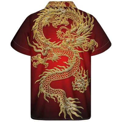 China Customized breathable golden dragon pattern printing soft and comfortable design men's shirt front and back printing short sleeve shirt for sale