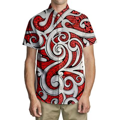 China Men's Polynesian Pattern T-Shirt Tattoo Shirt Fashion Print Breathable Casual Short Sleeve Unisex Button On Demand T-Shirt for sale