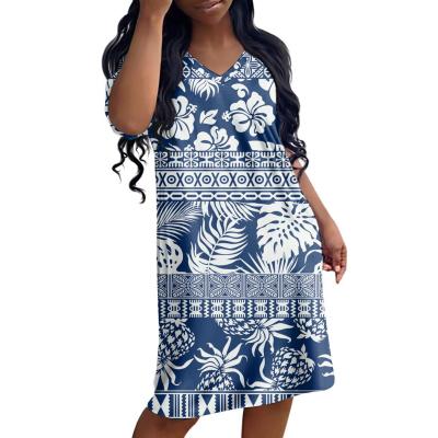 China Custom QUICK DRY Polynesian Fashion Blue Floral 3D Floral Robe Printing Tribal Hibiscus Flower Ladies Pajamas Nightgown for sale