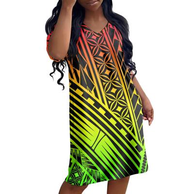 China Wholesale Custom QUICK DRY 3D Printing Custom Colorful Polynesian Casual Dress Tattoo Totem Pattern Women Tribal Nightgown For Ladies for sale