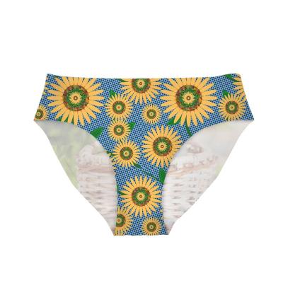 China Custom Print Sunflower Antibacterial Printing 85% Polyester 15% Spandex Briefs Low--waist Seamless Women's Panties Underwear for sale