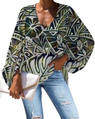 China Anti-pilling 2021 Women's V-Neckline Chiffon Shirt Elegant Polynesian Tribal Style Casual Ladies Blouse for sale