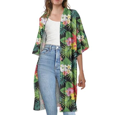 China Anti-wrinkle Polynesian tribe fashion floral print half-sleeved long casual cardigan coat plus size coats for sale