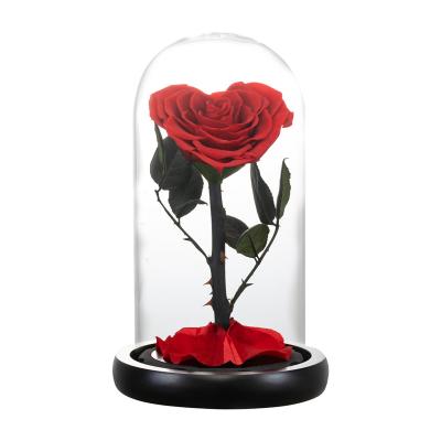 China Crafts Gift Valentines Day Gift Love Forever Wedding Favor Party Gifts Eternal Heart Preserved Roses In Glass Dome For Valentine's Day for sale