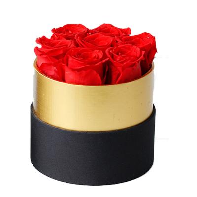 China Enduring Crafts Gift Wholesale A Day Gifts Valentines Grade Preserved Eternal Roses Gift Rose In Round Flower Box for sale