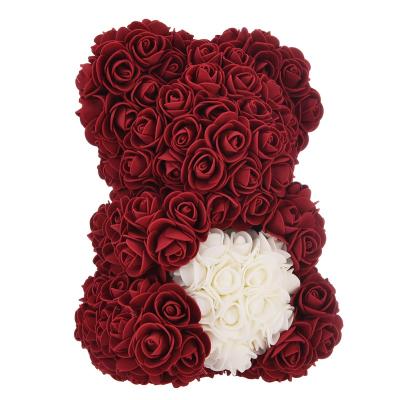 China Amazon Crafts Gift Sale Artificial Flower Rose Bear Valentine Christmas Gift 25cm 40cm Pearl Bear Gift Package Box Hot for sale