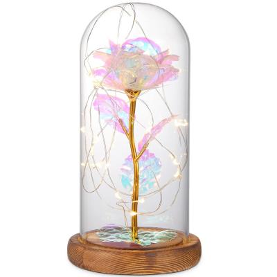 China Open Gift Amazon Hot Sale Wedding Gifts Led Light Flower Plastic Rose Artificial Gold Galaxy Rose Colorful For Valentine Mother's Day for sale