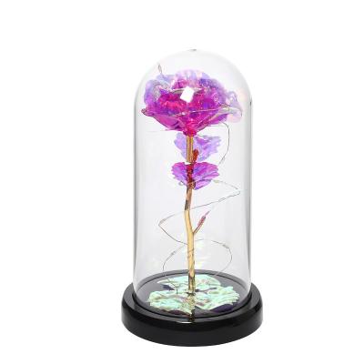 China Crafts Gift Valentine's Day Decoration 24k Gold Foil Artificial Flower With Galaxy Rose With Pink Gift Boxes Made In China for sale