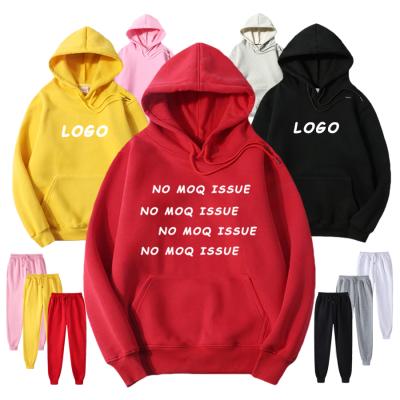 China Custom LOGO Unisex Cotton Fleece Blank Anti-Wrinkle Hoodies Bulk High Quality Oversized Pullover Sweatpants Joggers Sets Clothing Wholesale for sale