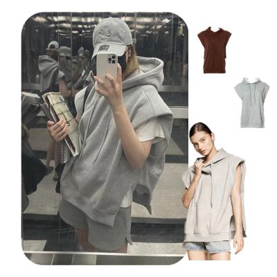 China Fashionable Anti-Wrinkle Hooded Girl Epaulets Locomotives Anti-wrinkle Sweater Short Sleeve Taper Cut Side Casual Women Hoodie for sale