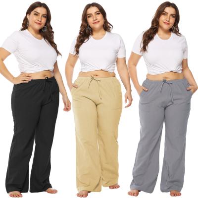 China Casual Fat Women Fat Women Casual Wide Leg Loose Flare Pants Plus Size Trousers With Pockets for sale