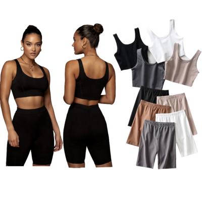 China Custom Women's Simple Summer Breathable 2 Piece Stretch Cotton Sports Fitness Yoga Vest Shirt And Shorts Set for sale