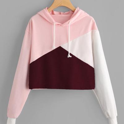 China Custom Women's Anti-Shrink Color Block Logos Base Crop Anti-Shrink Custom Women's Top Panel Hoodies for sale