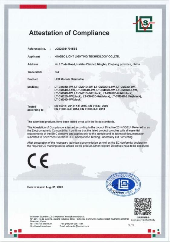 CE - Ningbo Licht Lighting Technology Co., Ltd.