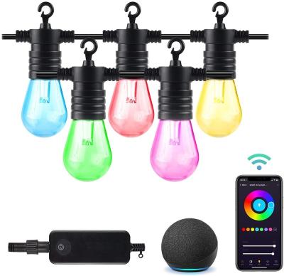 China RGBW Color Changing Wifi APP Control 36ft Smart Color Waterproof Color Changing String Luminar Outdoor Lights with 12 Bulbs for sale