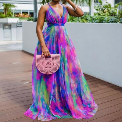 China High Quality Washable V Neck Women Dress Summer Backless Party Dresses Lady Elegant 2021 2022 Maxi Long Even Dresses Colorful for sale