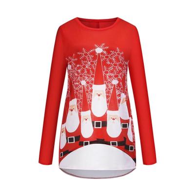 China New Viable Christmas Women's Clothes Printed Cute Crew Neck Long Sleeve Tops Plus Size T-Shirts for sale