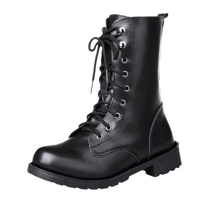 China Martin Boots New round lace-up Martin head boots black fashion mid-leg boots unique thick personality large size women's boots wholesale for sale