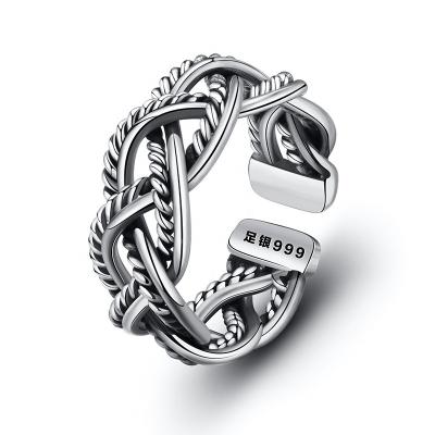 China Vintage Vintage Hand & Woven Thai Silver 925 Sterling Silver Braided Ring For Men and Women Wholesale For Lovers Femme for sale