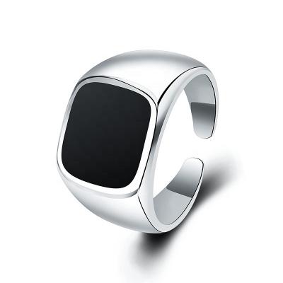 China Mens Punk Jewelry 925 Sterling Silver Simple Black Enamel High Quality Fashion Seal Ring for sale