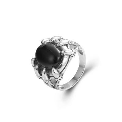 China Vintage Punk Jewelry 2022 Oval Shape Black Agate Gemstone Ring For Men Silver 925 Sterling for sale