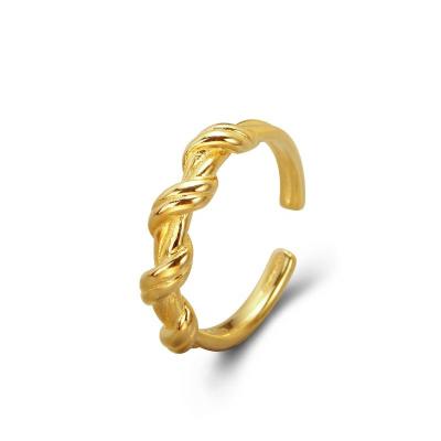 China 2022 Fashion Trendy Jewelry Gold Plated Adjustable Circle Ring For Men Women 925 Sterling Silver Twisted Wire Woven for sale