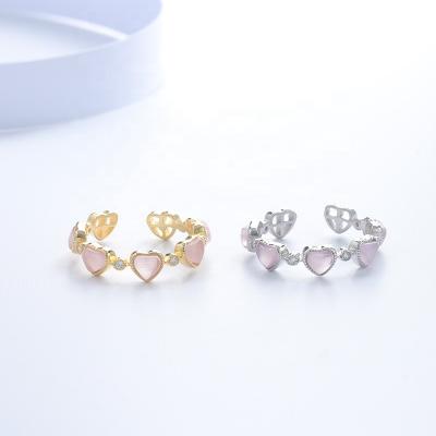 China Wholesale TRENDY Wedding Ring Gold 18k Couple Heart Gemstone Opal Rings 925 Sterling Silver for sale