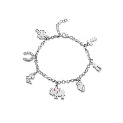 China CLASSIC Women's White Gold Plated Bracelet Sterling Silver Jewelry Elephant Owl Lucky Charm Bracelet & Bangles For Fashion 925 for sale